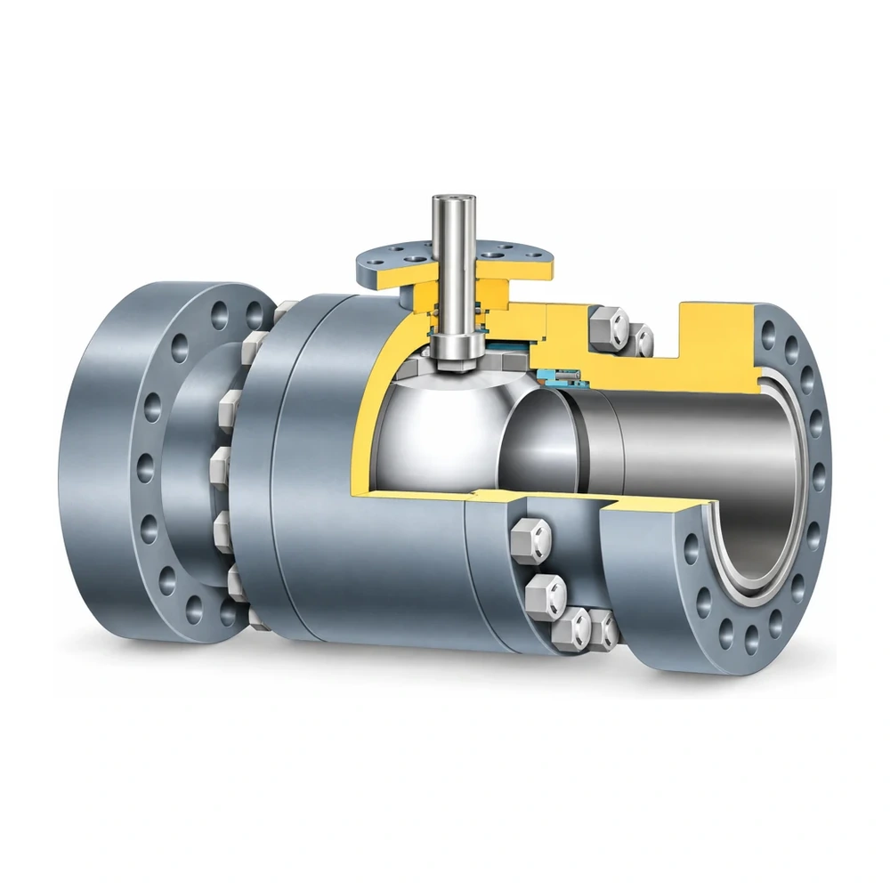 Three-piece trunnion-mounted ball valve